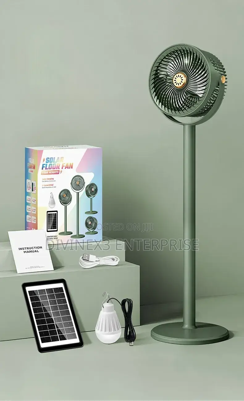 Adjustable Height Solar Floor Fan With Light