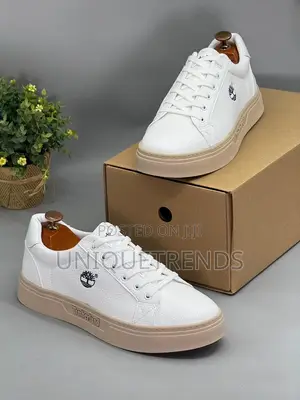 Timberland Casual Leather Sneakers (White and Beige)