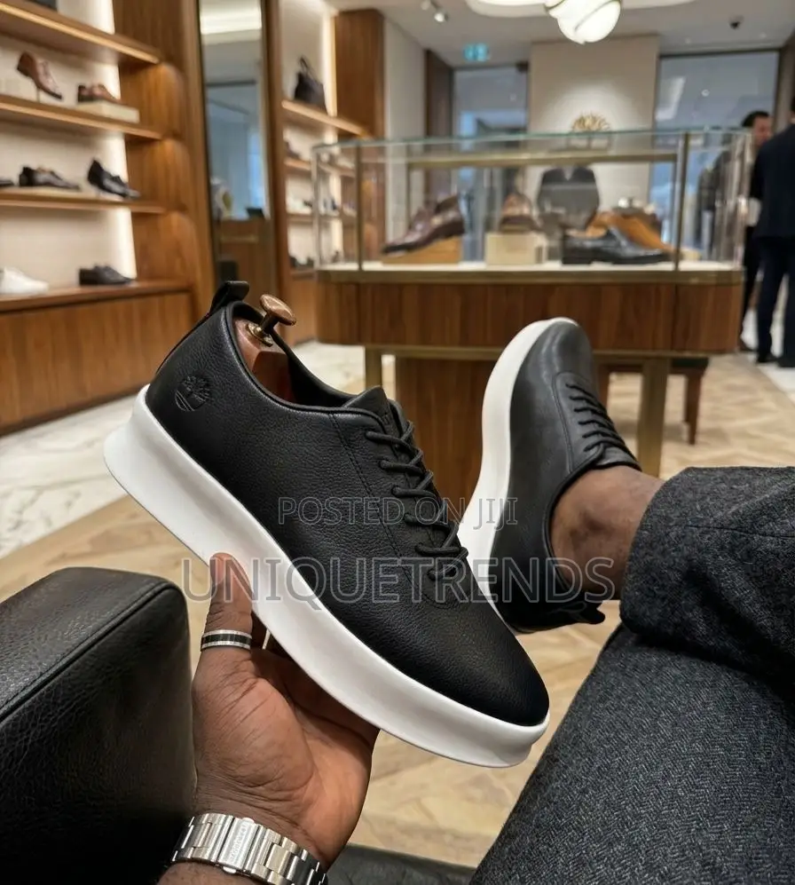 Timberland Leather Casual Lace-Up Sneakers (Black and White)