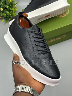 Timberland Leather Casual Lace-Up Sneakers (Black and White)