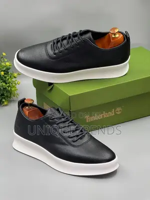 Timberland Leather Casual Lace-Up Sneakers (Black and White)