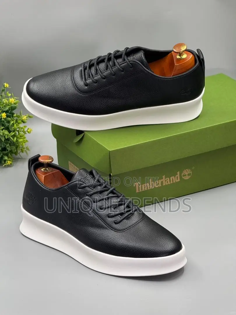 Timberland Leather Casual Lace-Up Sneakers (Black and White)