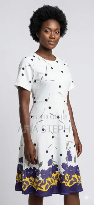 White and Spotted Yellow and Blue Straight Dress