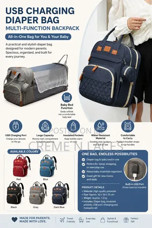 Usb Charging Diaper Bag – Multi-function Baby Backpack