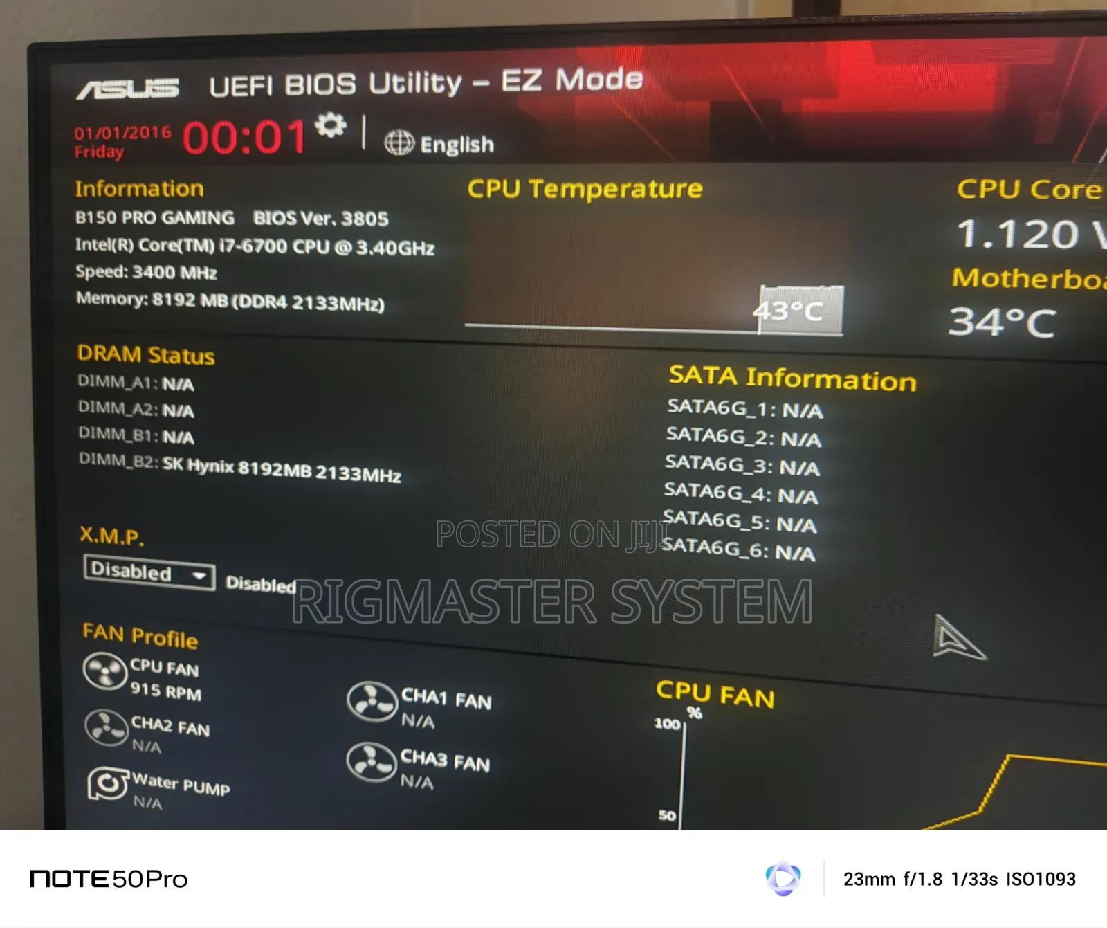 Asus B150 Pro Gaming Mother With 6700 Intel Core I7 Processor