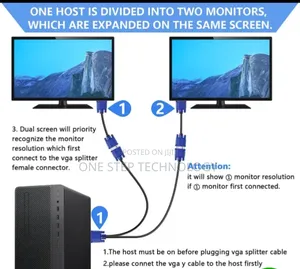 Vga Splitter Cable 1080p Dual Vga Monitor Y Cable 1 Male to 2 Female