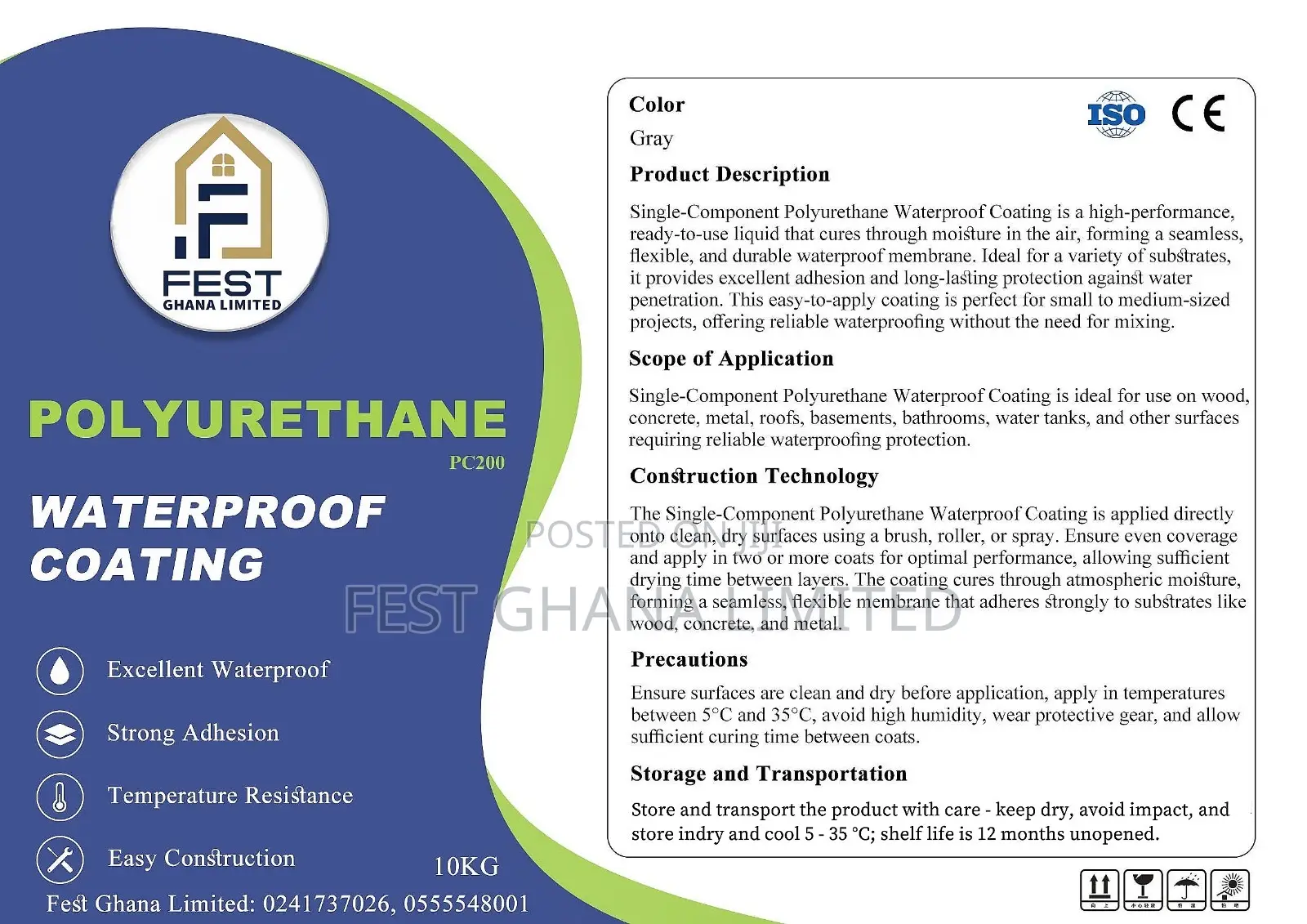 Polyurethane Waterproof Coating Supplier Ghana - 10kg | Buy Direct -