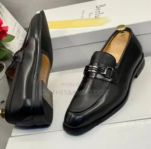 Berluti Black Loafers With a Textured Vamp and Metal Buckle Detai
