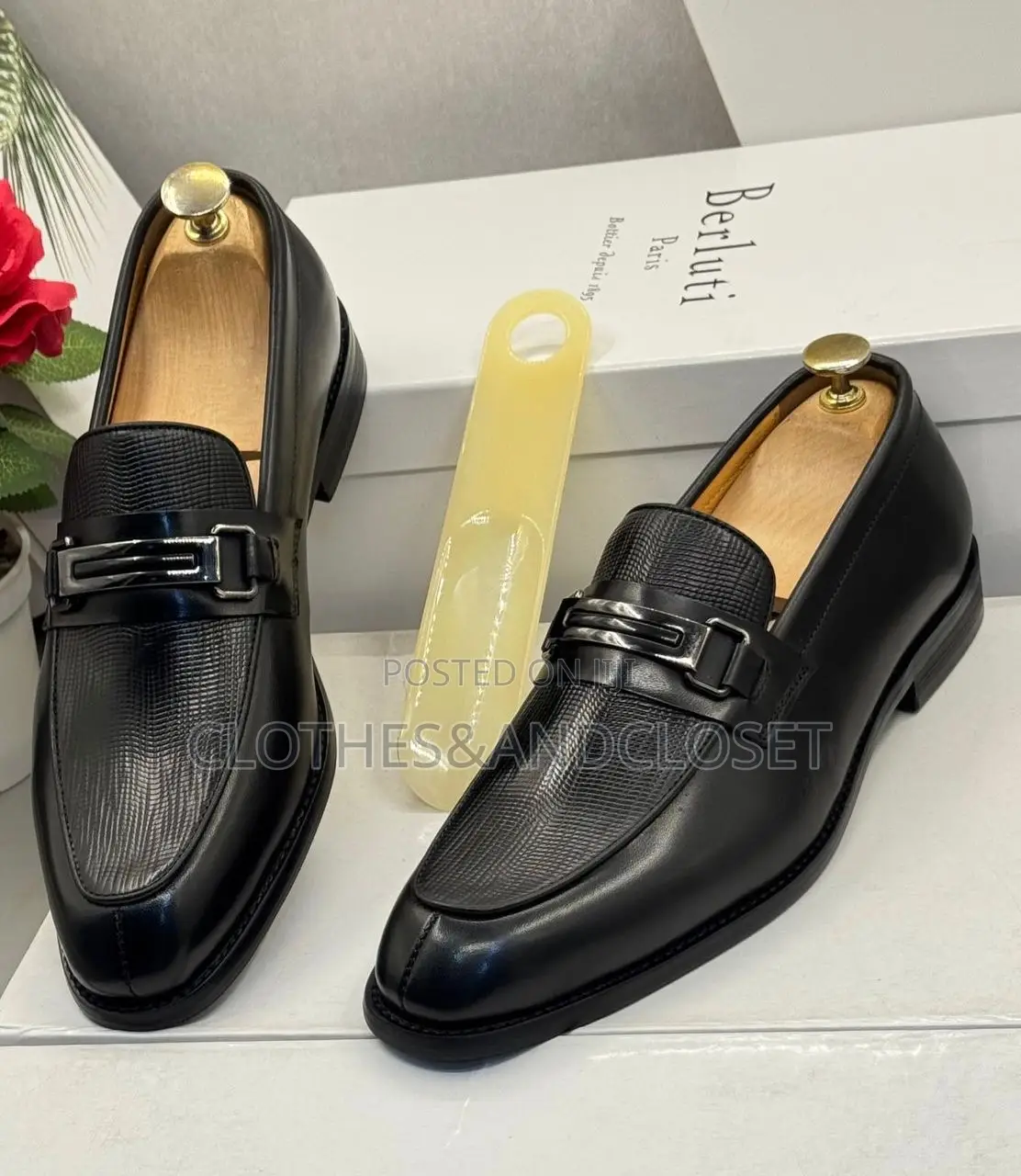 Berluti Black Loafers With a Textured Vamp and Metal Buckle Detai