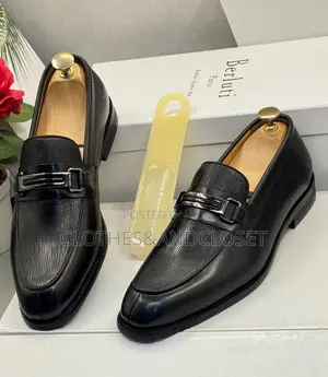 Berluti Black Loafers With a Textured Vamp and Metal Buckle Detai