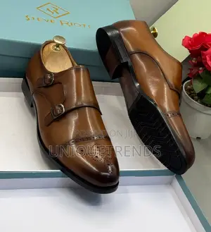 Executive Steve Riots Double Monk Strap Leather Shoes (Brown)