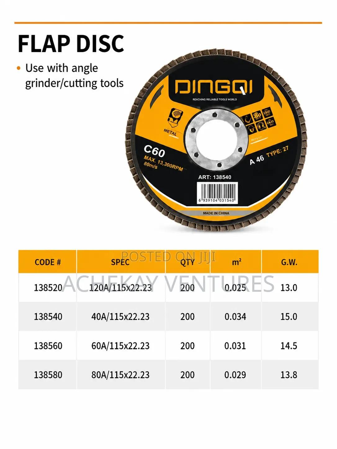 Dingqi Flap Disc 115x22.23mm for Angle Grinder