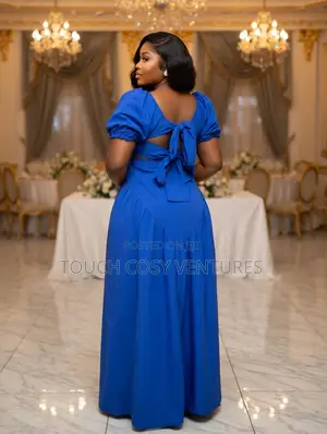 Luxe Royal Blue Puff Sleeve Bow Back Maxi Dress