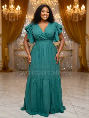 Luxe Teal Ruffle Sleeve Tiered Maxi Dress