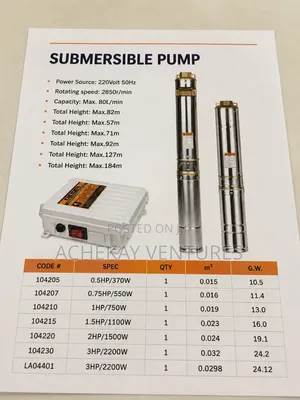 3hp/2200w Submersible Water Pump – 4m3/H High Pressure Borehole Pump