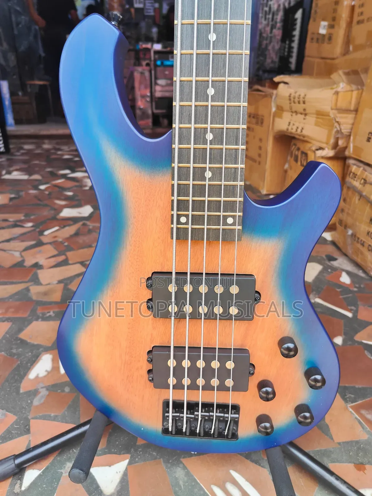 Ibanez 5-String Active Bass Guitar With a Blue-to-Natural Burst Finish