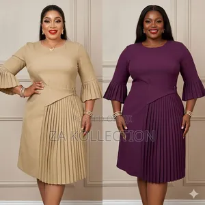Ladies High Waisted Pleated Office Dress