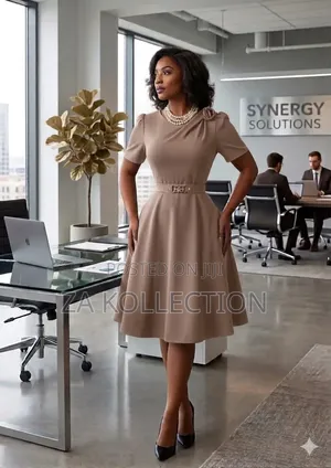 Women High Waisted Office Dresss With Big Pleat