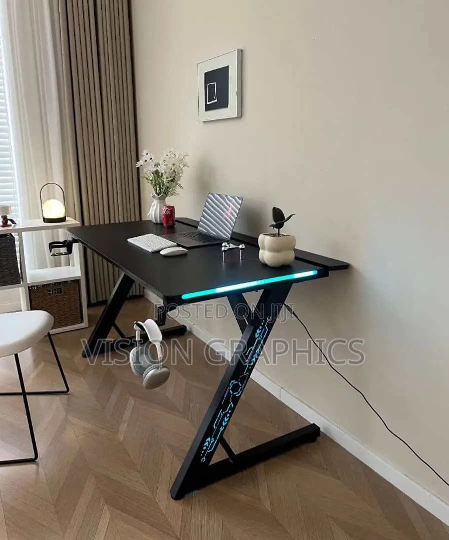 Modern Carbon Fibre Argb Gaming Computer Desk/Table With Remote