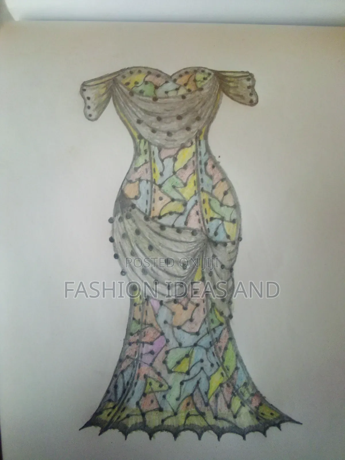 An Outfit Illustration For Engagement Ceremony With Kente Fabric