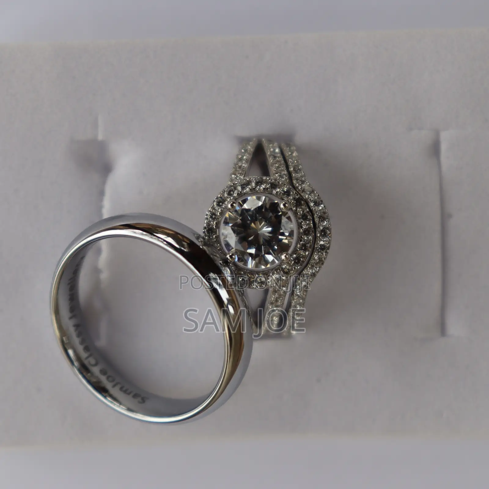 2set Silver Rings and 1 Tungsten Male Wedding Rings