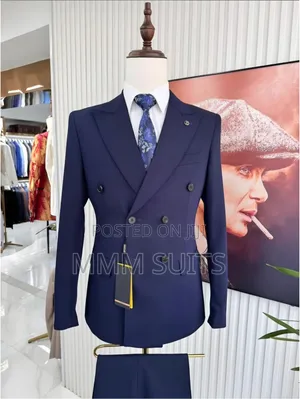 Simple Classic 2-Piece Double-Breasted Men's Suit Melano Blue-Black