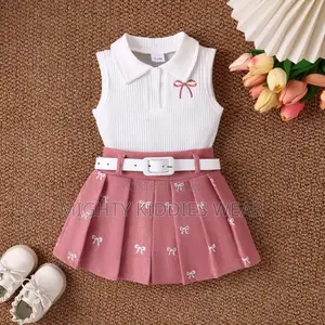 Casual Sleeveless Top With a Bow and a Print Pleated Skirt Ages 3-4yrs