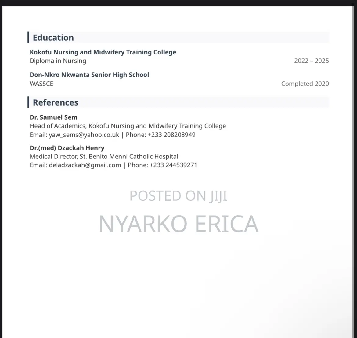 Childcare Babysitting CV