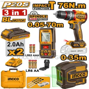 Cordless Drill 20v 76nm 2 Battery Laser Level 35m - Cosli250511