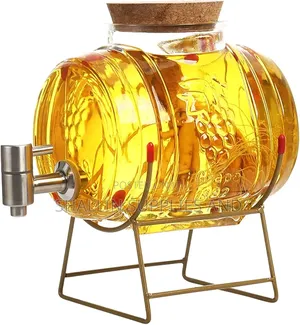 Premium Glass Beverage Barrel With Metal Stand