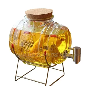 Premium Glass Beverage Barrel With Metal Stand