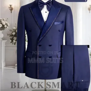 Elegant 2-piece Turkish Black Smart Designer Mens Suit With Stones