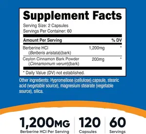 Berberine HCL + Ceylon Cinnamon, Blood Sugar Combo, 120 Caps, 2-Months