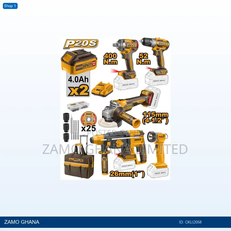 5 PCS Cordless Industrial Combo Kit 20v 2 - Ckli2058