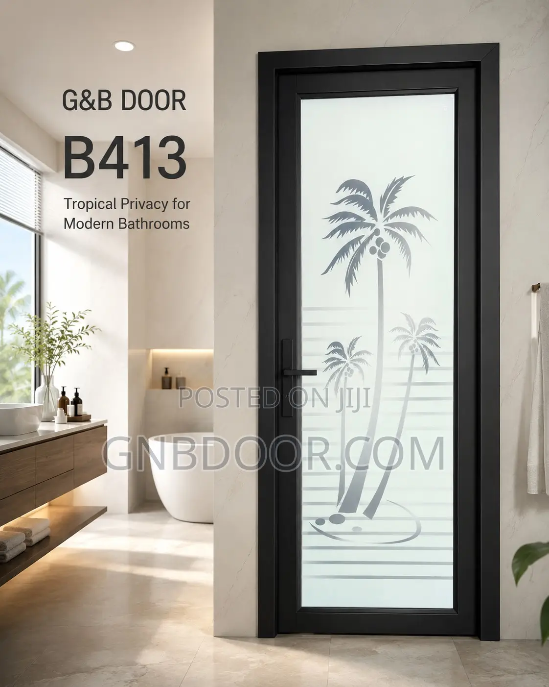 B413 Glass Door Bathroom Door Safety Glass Aluminum Frame