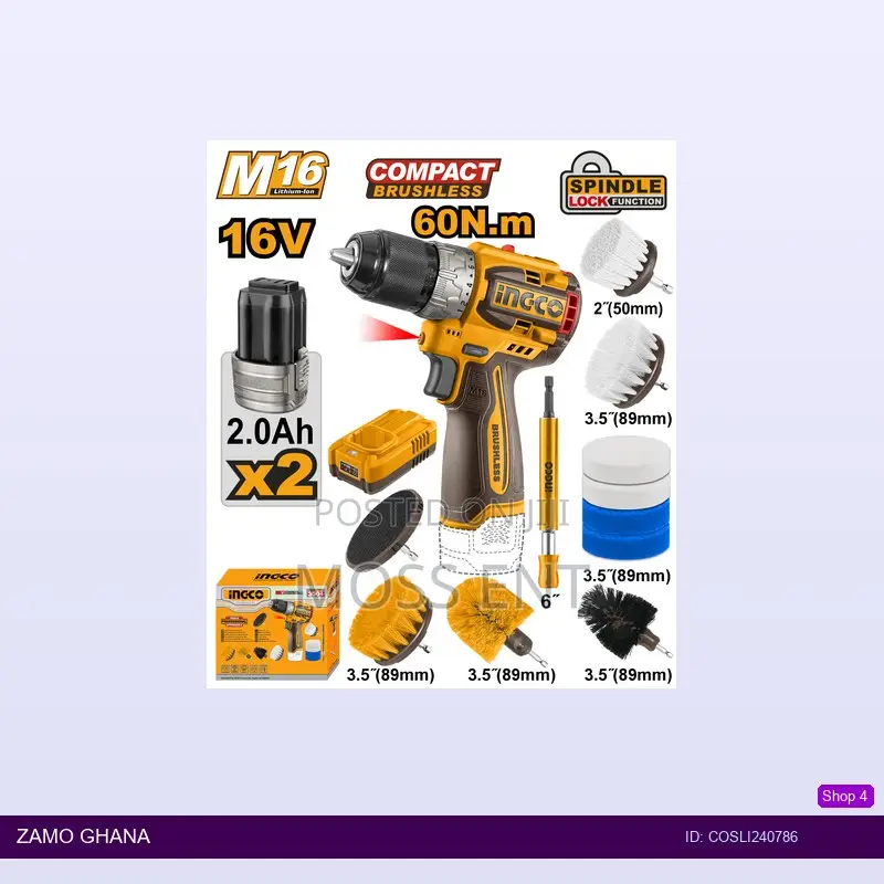 Cordless Drill 16v 60nm 2 Battery 11 PCS Cleaning - Cosli240786