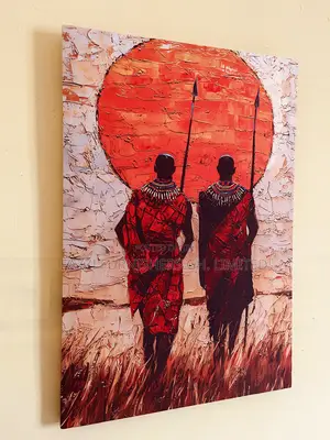3 Sets African Maasai Warriors Real Cloth Canvas Frames Arts Decor
