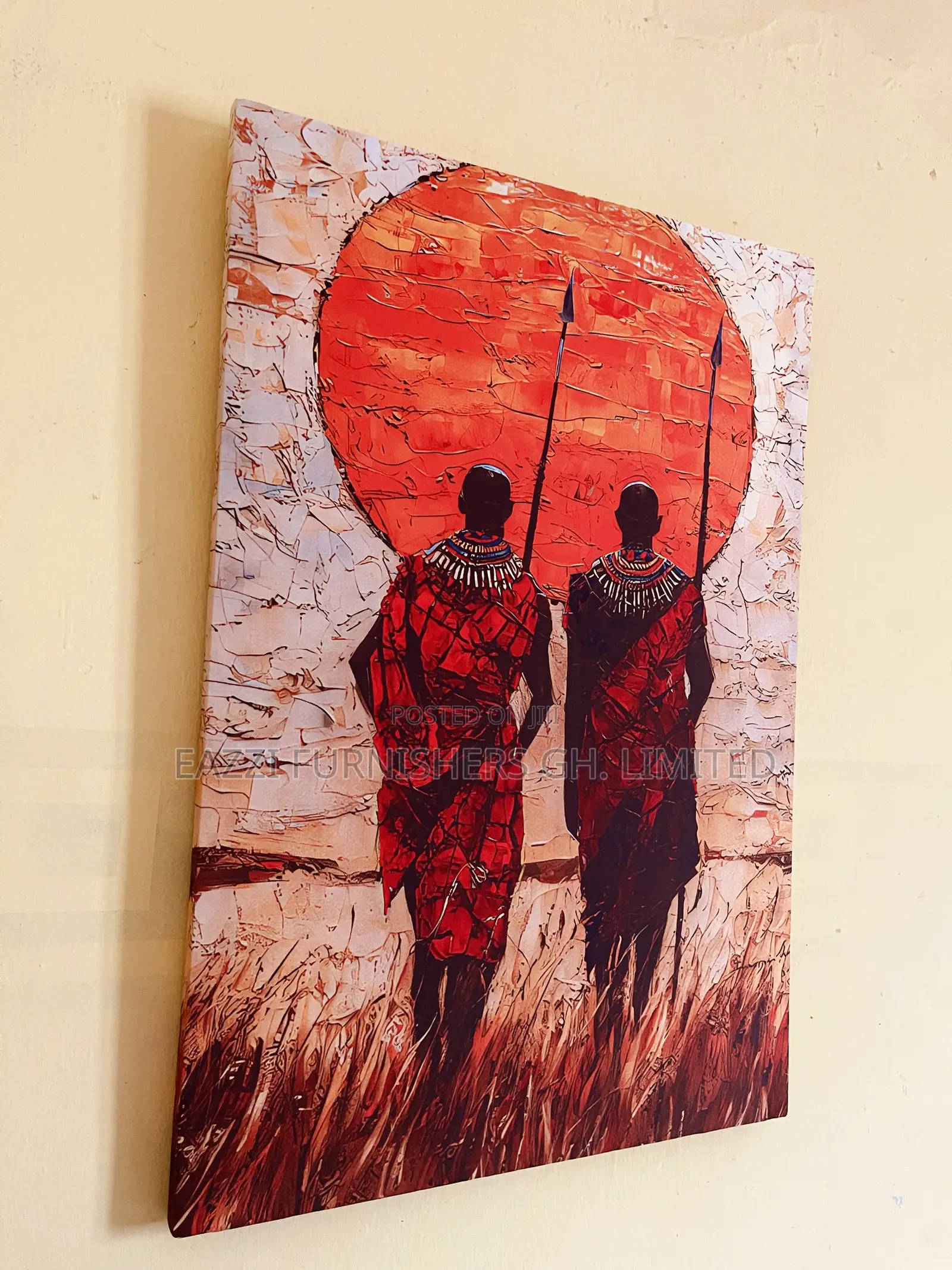 Vibrant Sunset African Maasai Warriors Canvas Wall Arts Frame Cloth