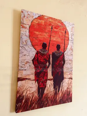 Vibrant Sunset African Maasai Warriors Canvas Wall Arts Frame Cloth