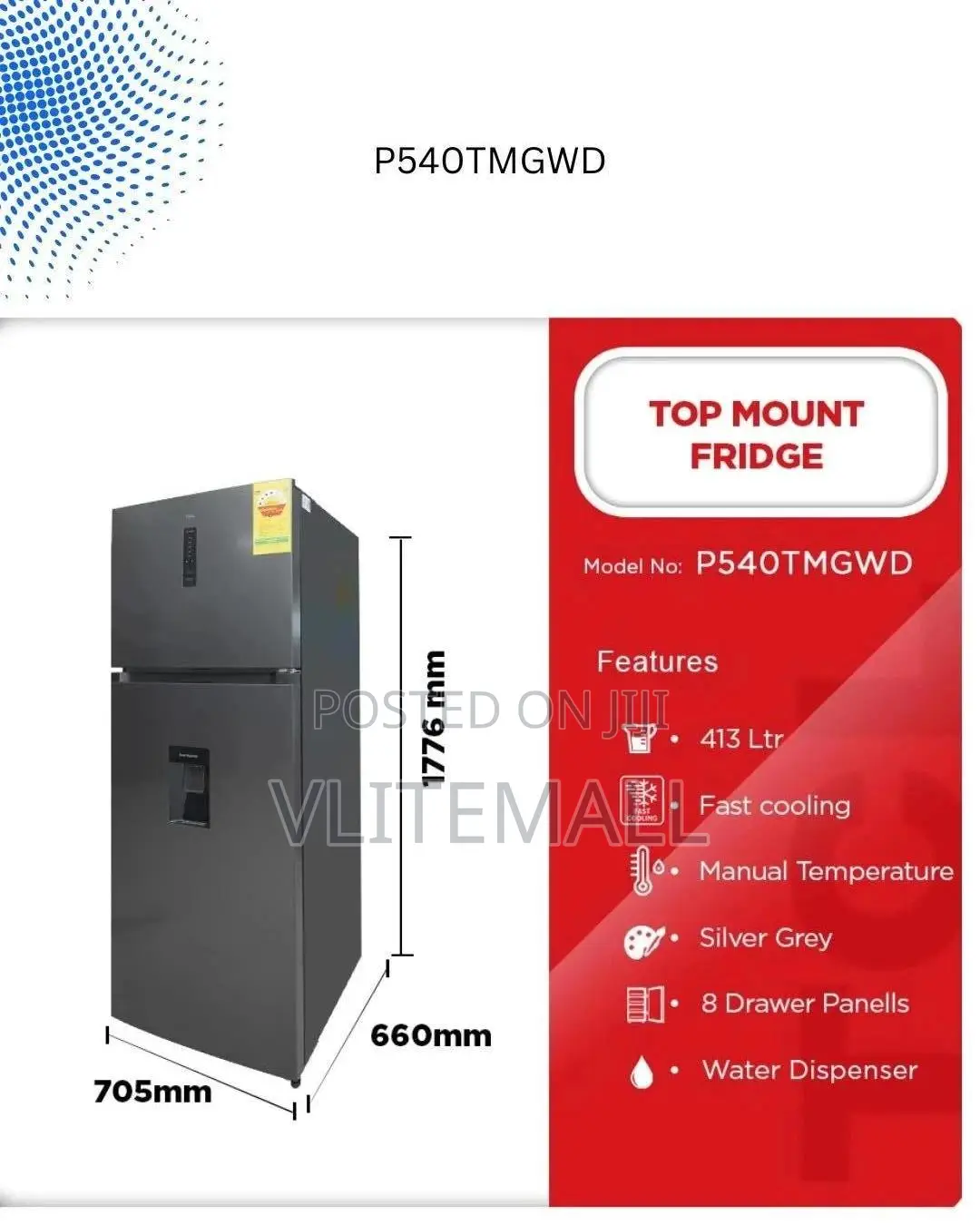 TCL 413l Top Mount Refrigerator P540tmgwd