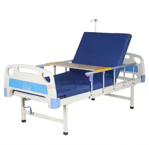 One Crank Hospital Bed With Mattress, Drip Stand Overbed Table