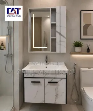 White Cabinet Hand Wash Basin With Touchscreen Cabinet Mirror 384-60