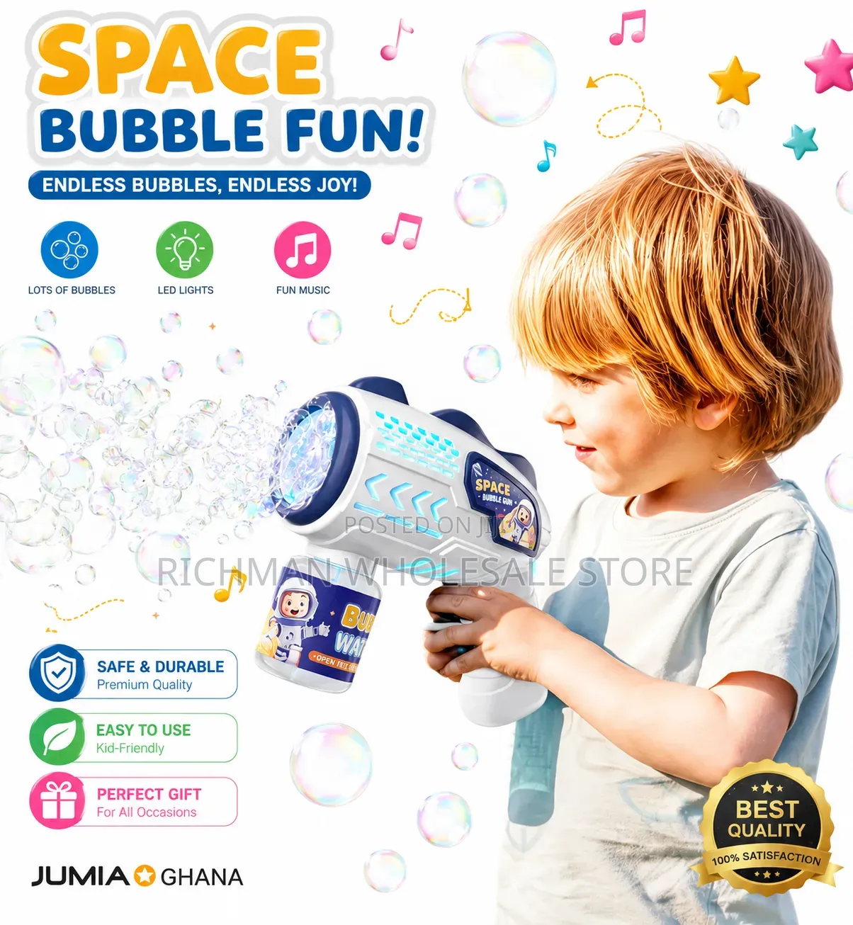 Space Bubble Gun Toy for Kids With Led Light – Automatic Bubble Machin
