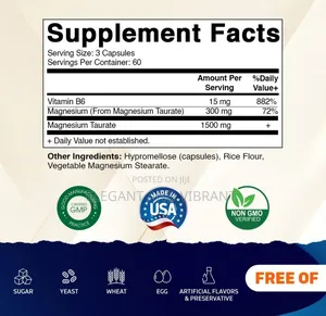 Magnesium Taurate 1500mg Per Serving - 180 Vegetarian Capsules
