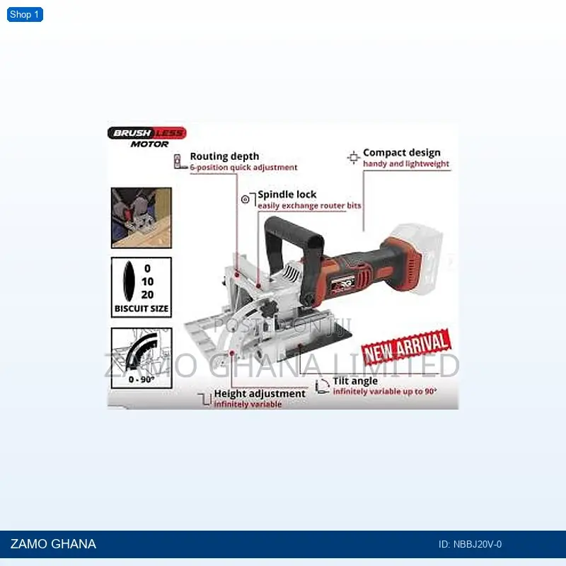 20v Biscuit Jointer 100x3.8x22mm 6t 4mm 8000rpm 90d Cordle - Nbbj20v-0