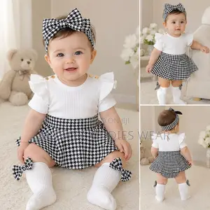 Girls White Top Houndstooth Skirt Suit Age 1-6months Only