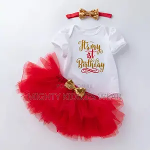 Baby Short Sleeve Khayi Mesh Skirt Three-Piece Set Age 1yr