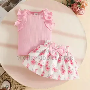 Girl Ruffled Sleeveless Top + Floral Bow Skirt Set Age 12-18m/3yrs