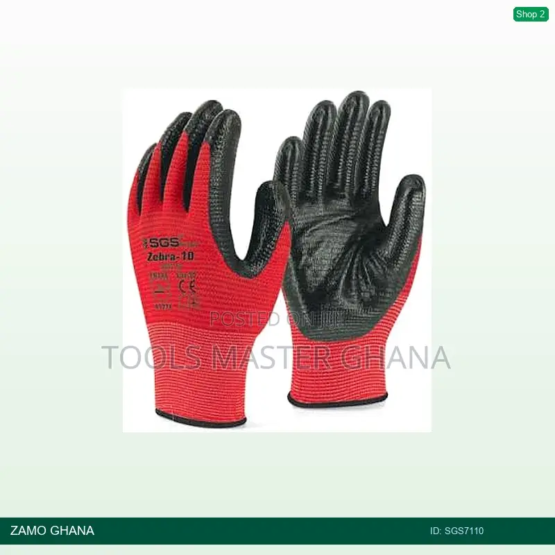 Gloves Nitrile Coated Polyester Knitted Zebra-10 Red - Sgs7110