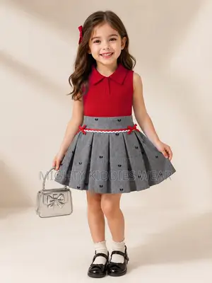 Girls Suit Sleeveless Shirts With Pleated Skirts Age 2-4yrs